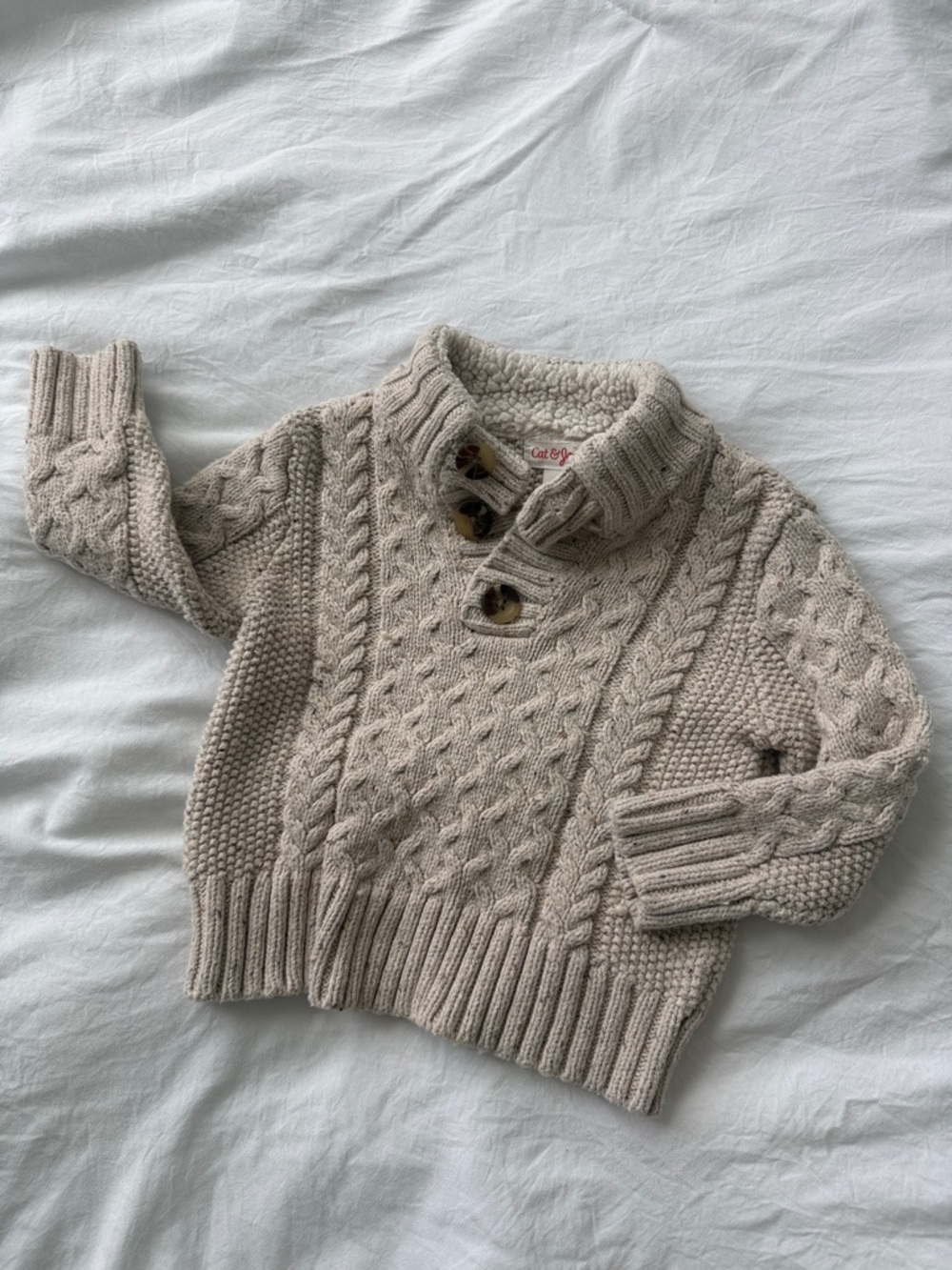 Cat & Jack Cream Cable Knit Mock Neck Sweater with Button Placket | 18 Months